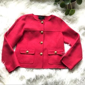 St. John red button up jacket collarless blazer